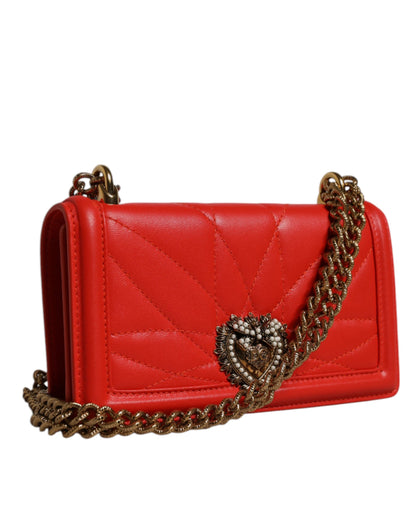 Dolce & Gabbana Rote gesteppte Devotion Crossbody Tasche aus Lammleder