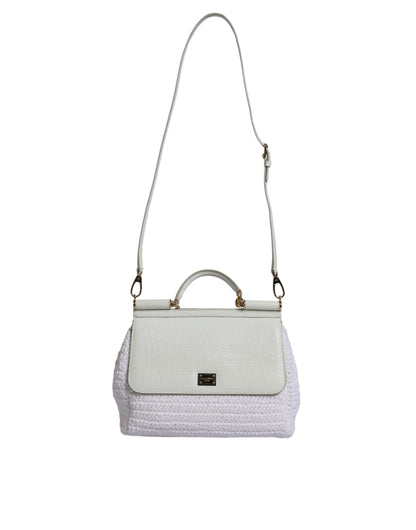 Dolce & Gabbana Weiße Rafia Leder Umhängetasche mit Oberem Griff - Eleganz neu definiert