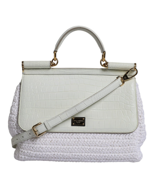 Dolce & Gabbana Weiße Rafia Leder Umhängetasche mit Oberem Griff - Eleganz neu definiert