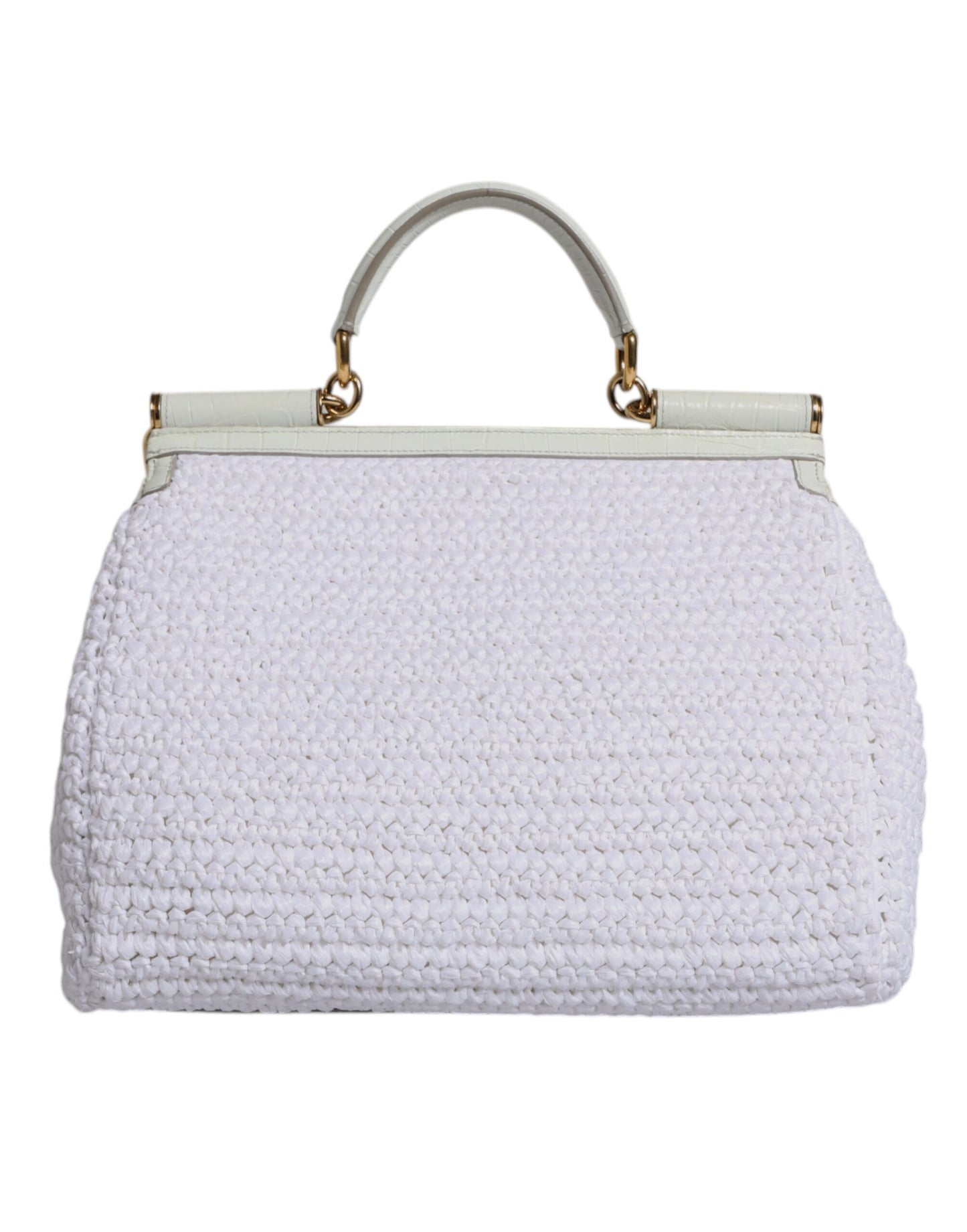 Dolce & Gabbana Weiße Rafia Leder Umhängetasche mit Oberem Griff - Eleganz neu definiert