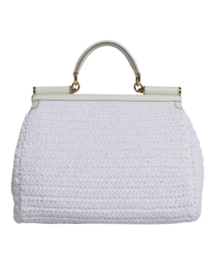 Dolce & Gabbana Weiße Rafia Leder Umhängetasche mit Oberem Griff - Eleganz neu definiert