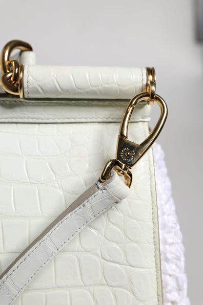 Dolce & Gabbana Weiße Rafia Leder Umhängetasche mit Oberem Griff - Eleganz neu definiert