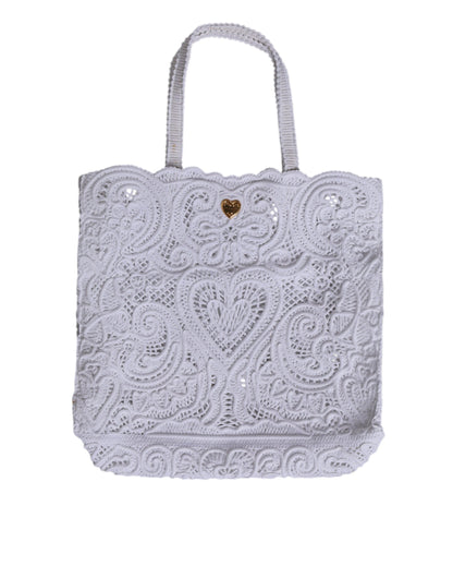 Dolce & Gabbana Beatrice Tote Einkaufstasche aus Cordonetto Spitze in Weiß