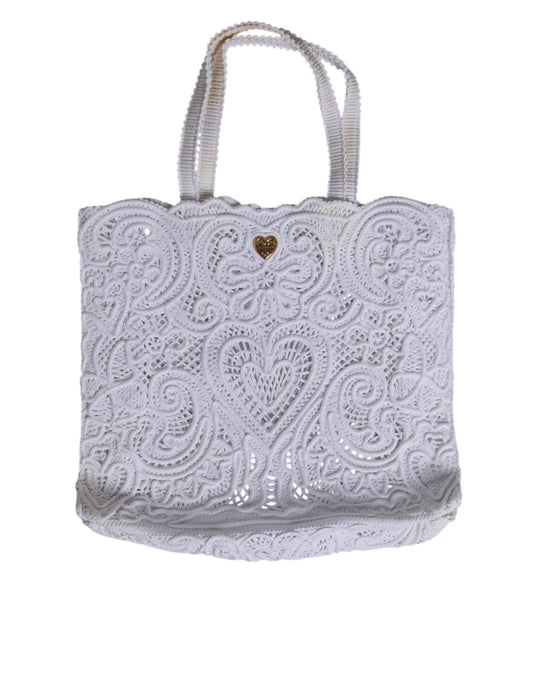 Dolce & Gabbana Weiß Cordonetto Spitze Beatrice Tote Einkaufstasche - Exklusives Designer-Accessoire
