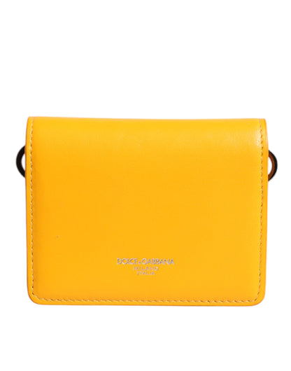 Dolce & Gabbana Gelbe Leder Bifold Crossbody Tasche – Exklusives Designerstück