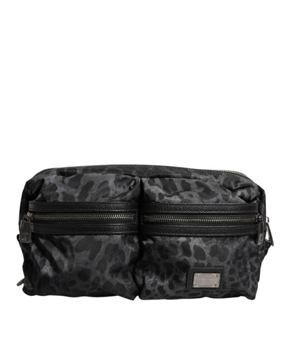 Dolce & Gabbana Schwarzer Grauer Leopard DG Logo Gürtel Gürteltasche für Damen