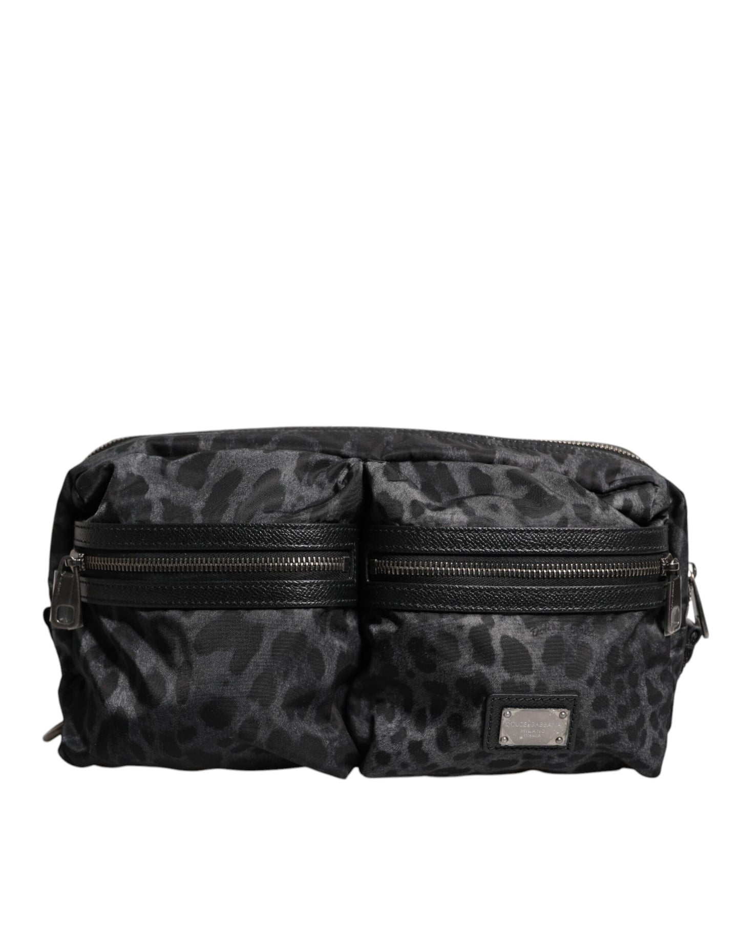 Dolce & Gabbana Schwarzer Grauer Leopard DG Logo Gürtel Gürteltasche für Damen