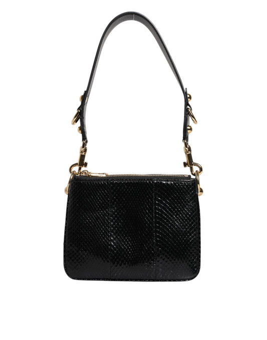 Dolce & Gabbana Schwarze Exotenleder-Clutch mit Schulterriemen