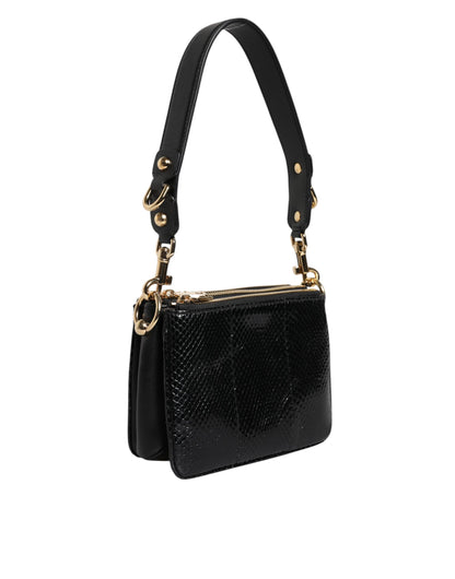 Dolce & Gabbana Schwarze Exotenleder-Clutch mit Schulterriemen
