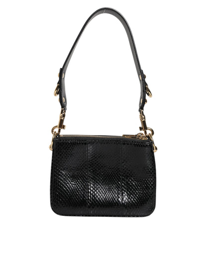 Dolce & Gabbana Schwarze Exotenleder-Clutch mit Schulterriemen