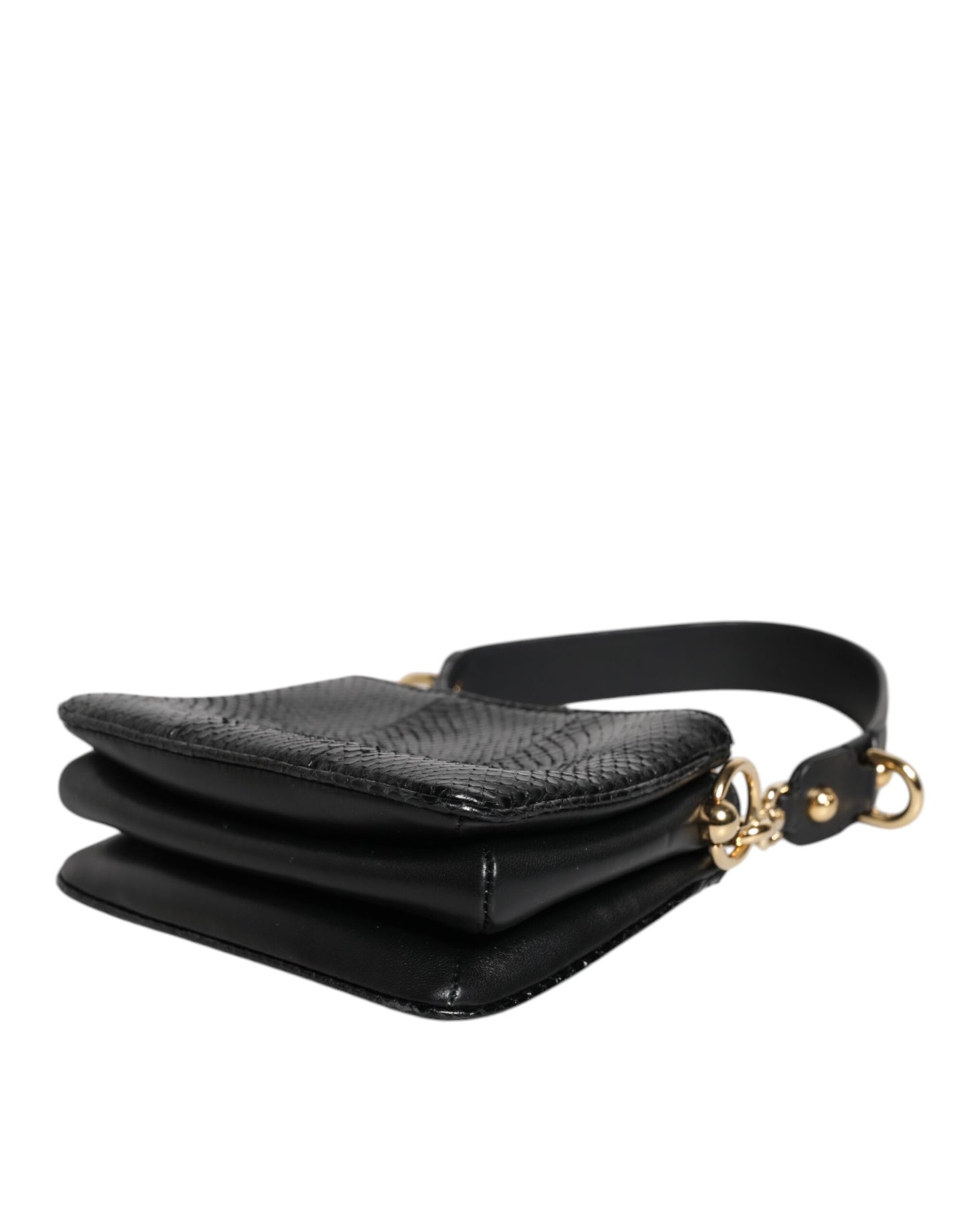 Dolce & Gabbana Schwarze Exotenleder-Clutch mit Schulterriemen