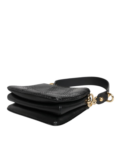 Dolce & Gabbana Schwarze Exotenleder-Clutch mit Schulterriemen