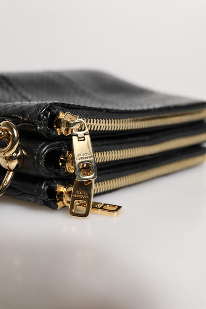 Dolce & Gabbana Schwarze Exotenleder-Clutch mit Schulterriemen