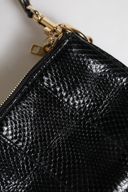 Dolce & Gabbana Schwarze Exotenleder-Clutch mit Schulterriemen