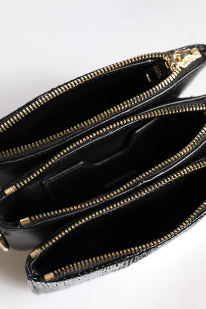 Dolce & Gabbana Schwarze Exotenleder-Clutch mit Schulterriemen