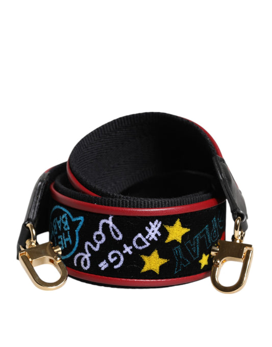 Dolce & Gabbana Schwarze bedruckte Baumwolltasche mit Schulterriemen für Damen