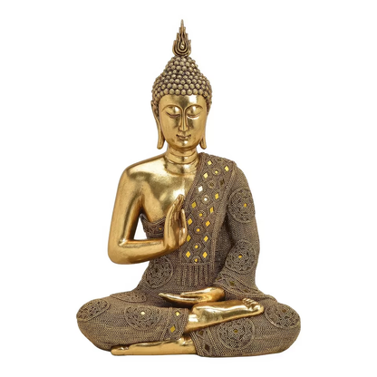 Buddha Statue aus Polyresin – Goldene Harmonie für dein Zuhause