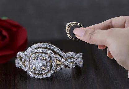 Dazzlingrock Collection 1.00 Carat 18K Gold Round Lab Grown White Diamond 1 Carat Women's Engagement Ring Set