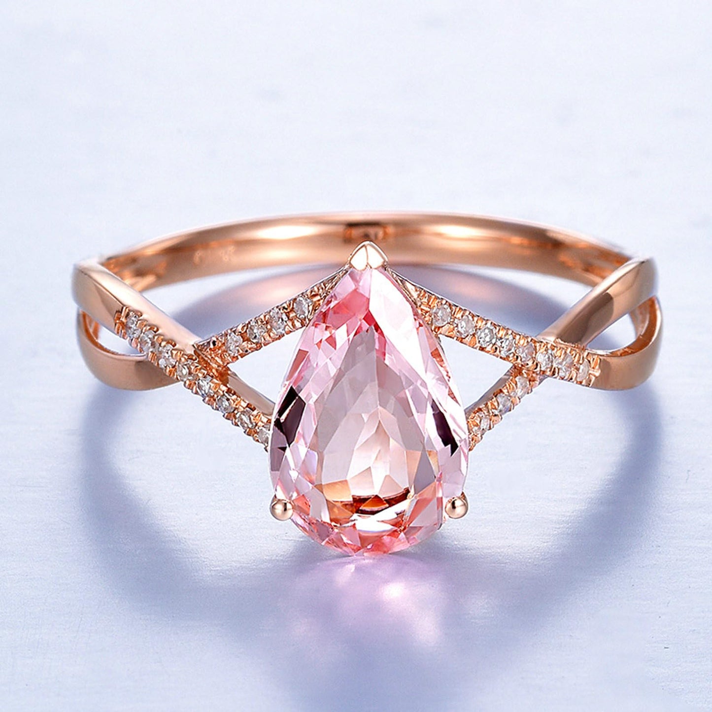 Beydodo Rings Rose Gold 750 Women's Wedding Rings Women Infinity with Teardrop Morganite 1.15 ct Wedding Rings Engagement Ring Diamond Size 47-65