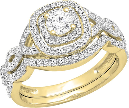 Dazzlingrock Collection 1.00 Carat 18K Gold Round Lab Grown White Diamond 1 Carat Women's Engagement Ring Set