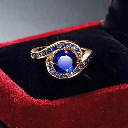 Wedding Rings Gold 18 Carat Au750, Blue Laboratory Created Sapphire Twisted Engagement Ring, Partner Rings Yellow Gold 750 with Sapphire Real Gold Jewellery, Size 47-69