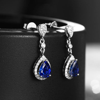ANAZOZ Genuine Jewellery 18 Carat 750 Gold Women's Earrings Sapphire Water Drop Earrings Jewellery