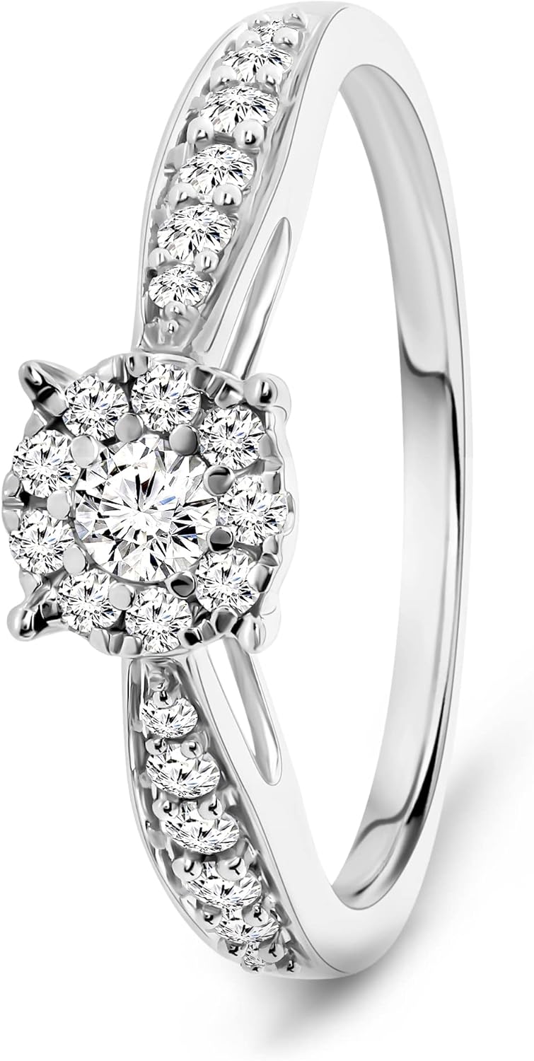 Miore Women's 0.30 Carat Diamond Engagement Ring in White Gold 9 Carat / 375 Gold, Jewellery with Diamonds