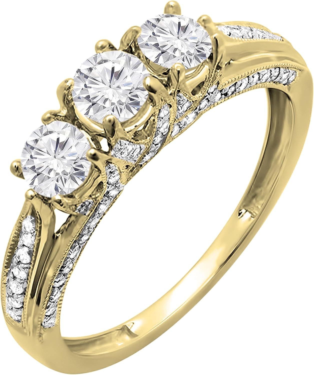 14 K 1.00 Carat (CTW) Round Vintage Bridal Jewellery 3 Stone Diamond Engagement Ring 1 Carat