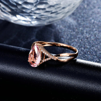 Beydodo Rings Rose Gold 750 Women's Wedding Rings Women Infinity with Teardrop Morganite 1.15 ct Wedding Rings Engagement Ring Diamond Size 47-65