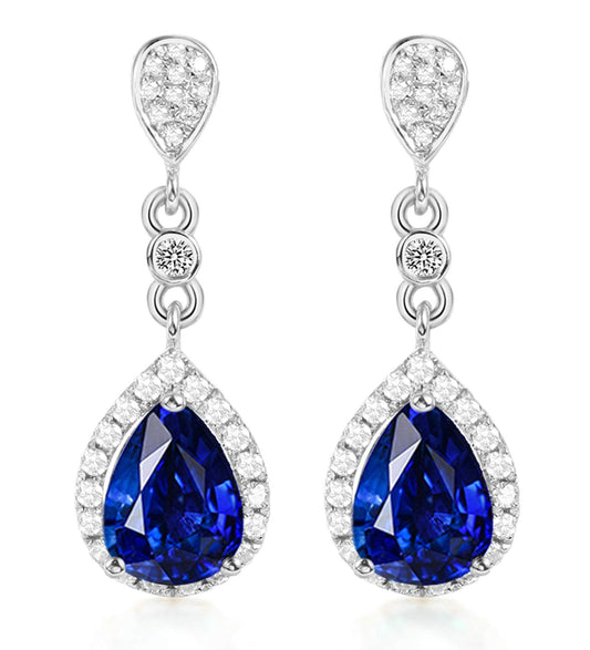 ANAZOZ Genuine Jewellery 18 Carat 750 Gold Women's Earrings Sapphire Water Drop Earrings Jewellery