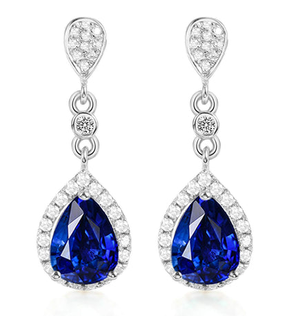ANAZOZ Genuine Jewellery 18 Carat 750 Gold Women's Earrings Sapphire Water Drop Earrings Jewellery