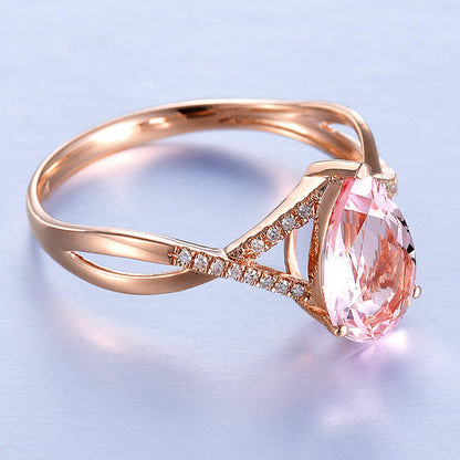 Beydodo Rings Rose Gold 750 Women's Wedding Rings Women Infinity with Teardrop Morganite 1.15 ct Wedding Rings Engagement Ring Diamond Size 47-65