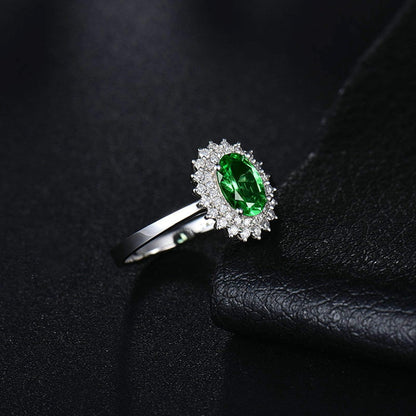 Women's Wedding Rings 750 Real Flower Ring with Oval Tsavorite 0.76 ct, Engagement Rings Wedding Ring White Gold Diamond