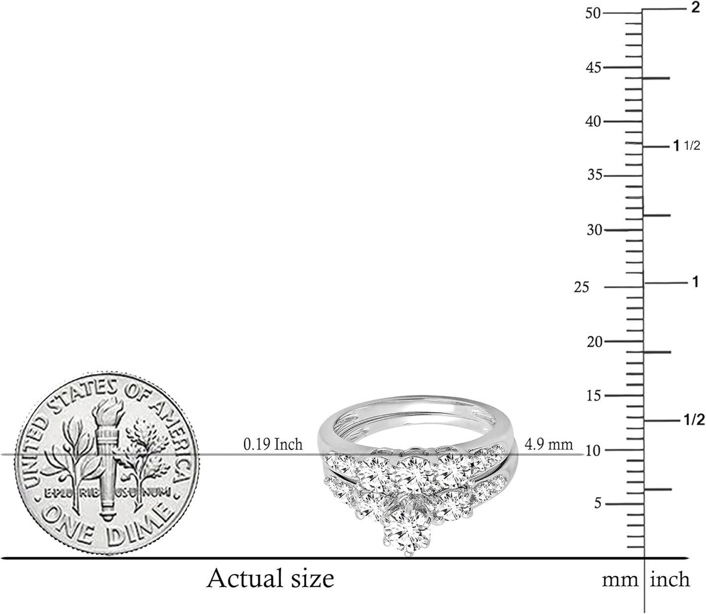 (Weißgold, 8) - 1,80 Karat (ctw) 14 Karat Gold runder Diamant Damen 3 Steine Braut-Verlobungsring passendes Band-Set