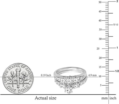 (Weißgold, 8) - 1,80 Karat (ctw) 14 Karat Gold runder Diamant Damen 3 Steine Braut-Verlobungsring passendes Band-Set