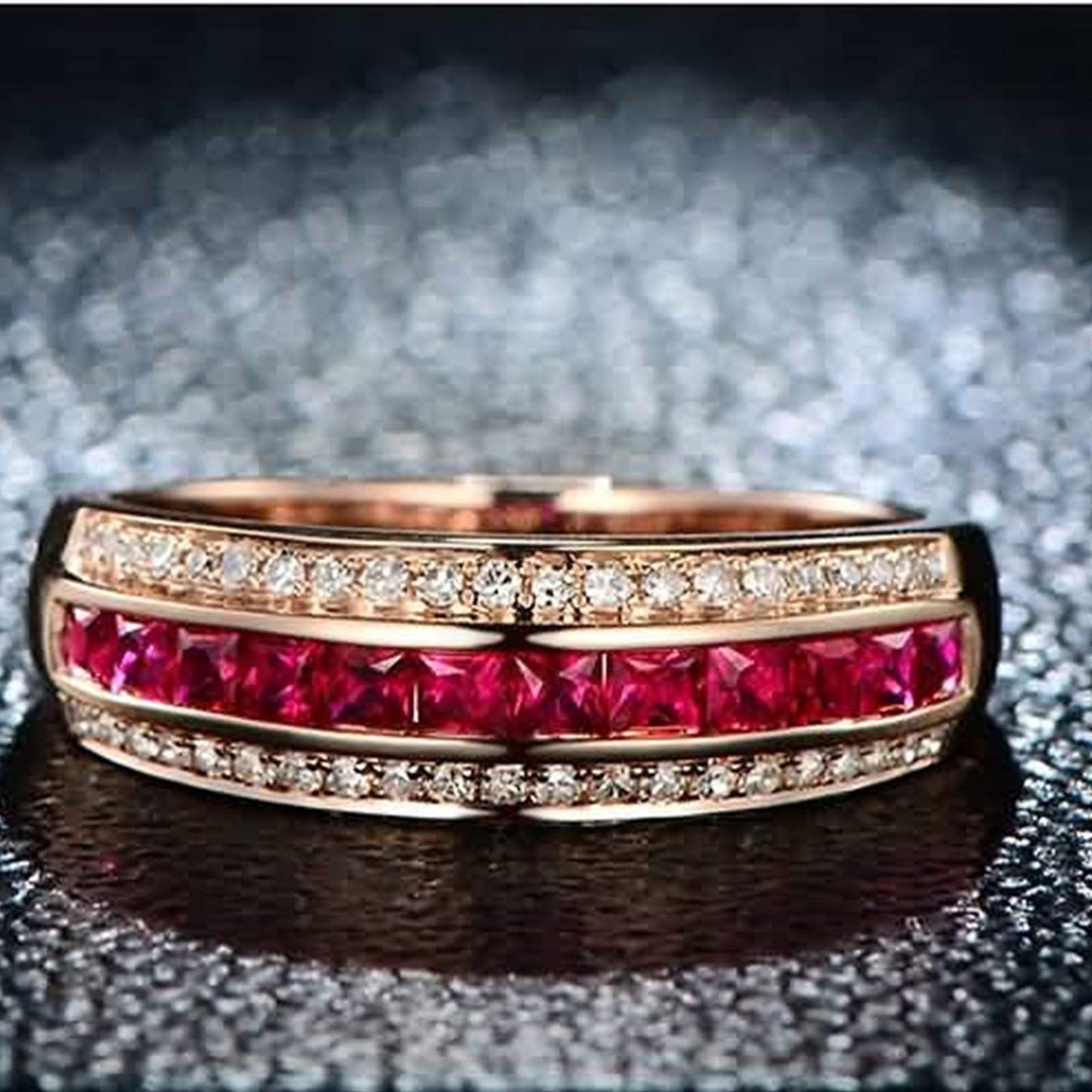 Wedding Rings 18 Carat Diamond Real Band Ring with Ruby 0.86 Carat Engagement Rings Wedding Ring for Women