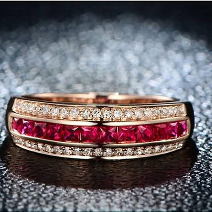 Wedding Rings 18 Carat Diamond Real Band Ring with Ruby 0.86 Carat Engagement Rings Wedding Ring for Women
