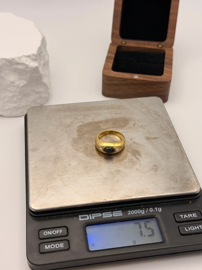 Vintage Gypsy Ring 750 Gold – Sapphire Cabochon &amp; Diamonds