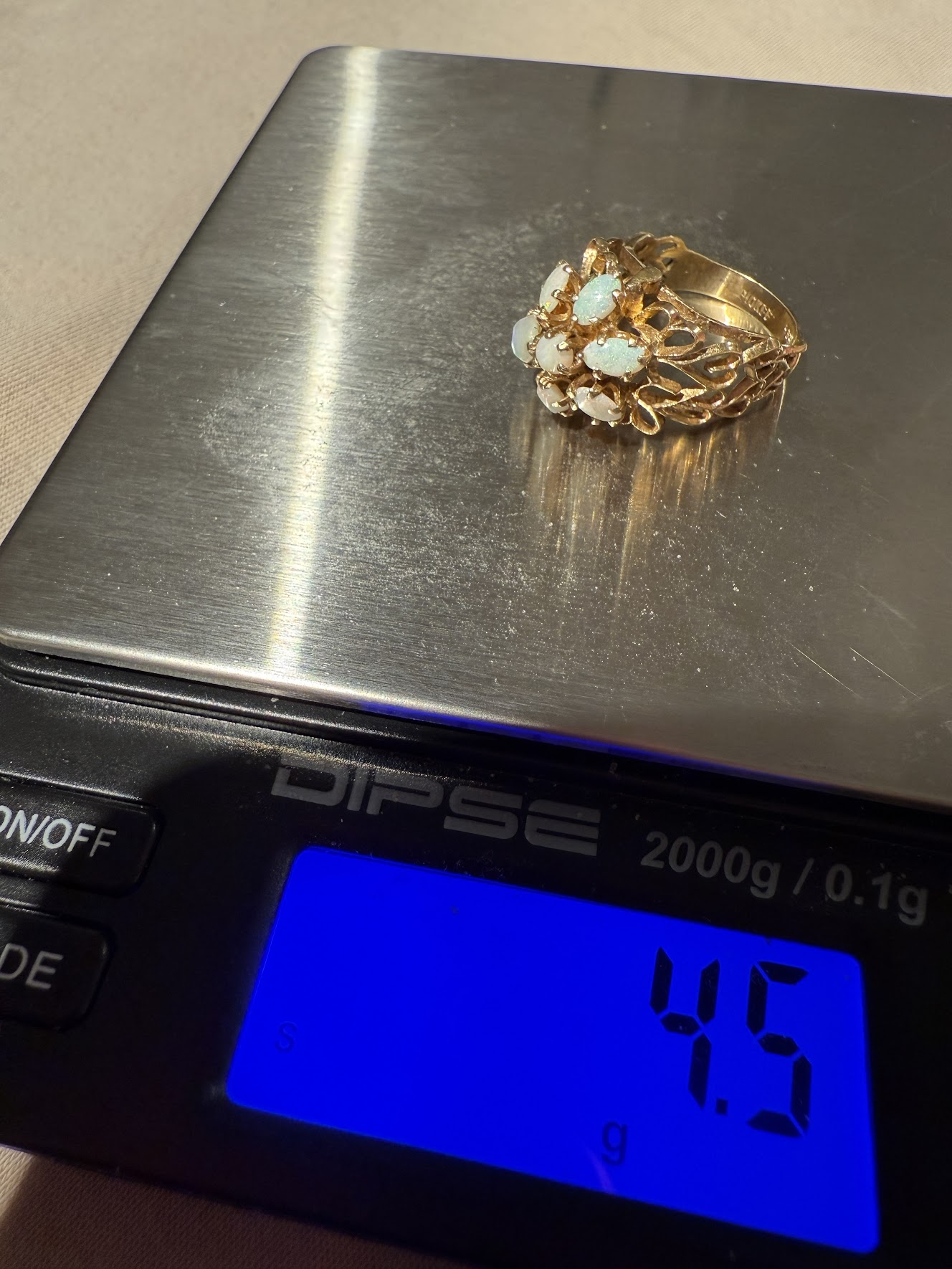 585er Gelbgold Ring mit Opalen – Vintage Schmuck – Größe 52