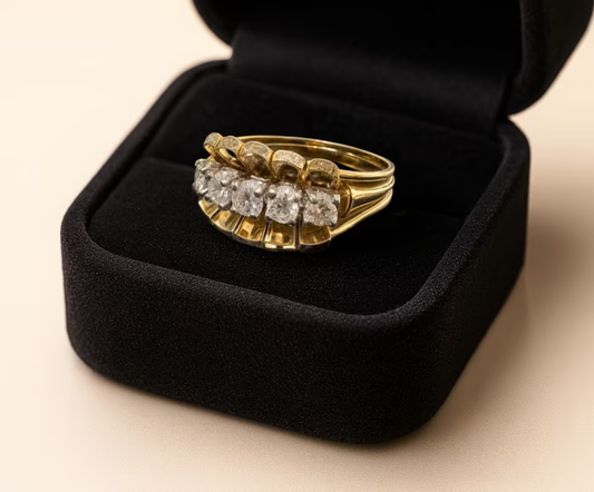 585er Vintage Goldring (14K) 5 Diamanten 0,50 ct – Gelbgold, 6,5g