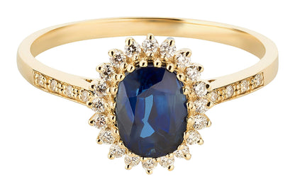 Women's Ring 375 Gold with Diamonds and Sapphire
