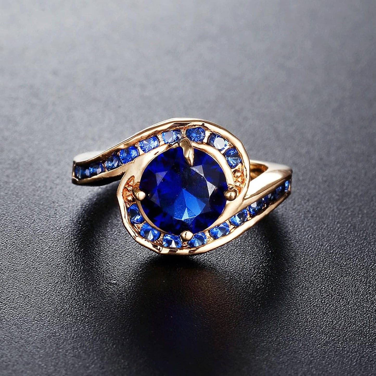 Wedding Rings Gold 18 Carat Au750, Blue Laboratory Created Sapphire Twisted Engagement Ring, Partner Rings Yellow Gold 750 with Sapphire Real Gold Jewellery, Size 47-69