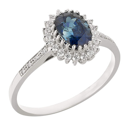 Women's Ring 375 Gold with Diamonds and Sapphire