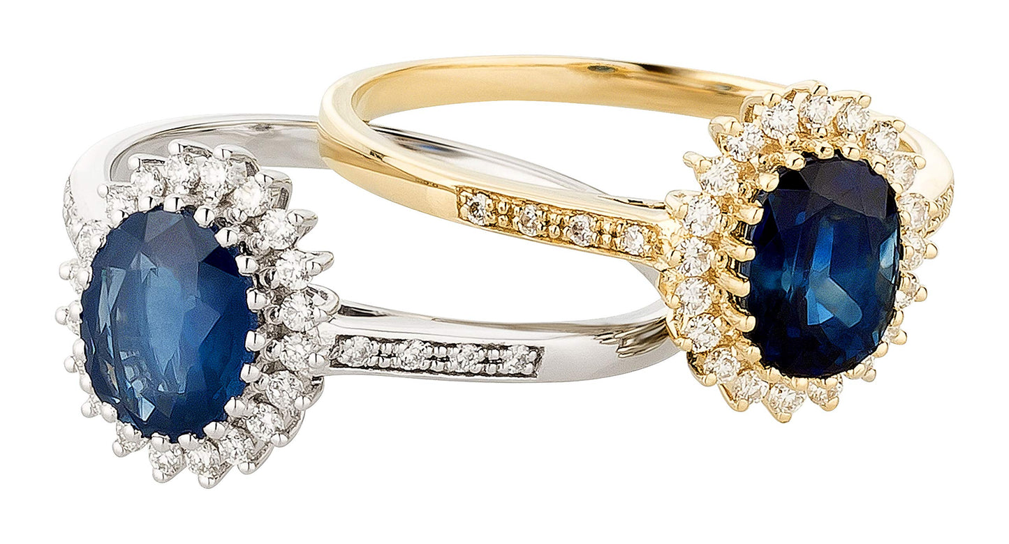 Women's Ring 375 Gold with Diamonds and Sapphire