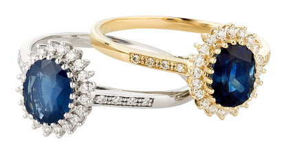 Women's Ring 375 Gold with Diamonds and Sapphire
