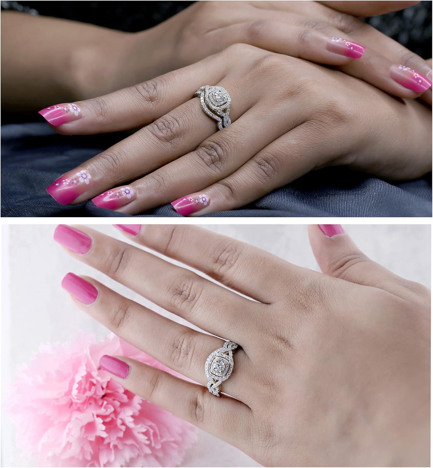 Dazzlingrock Collection 1.00 Carat 18K Gold Round Lab Grown White Diamond 1 Carat Women's Engagement Ring Set