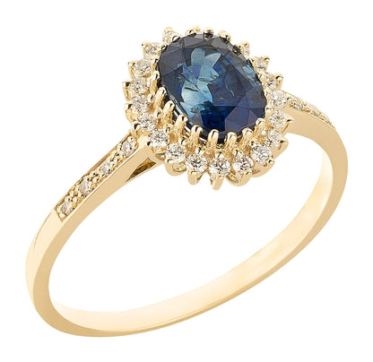 Women's Ring 375 Gold with Diamonds and Sapphire