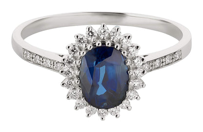 Women's Ring 375 Gold with Diamonds and Sapphire