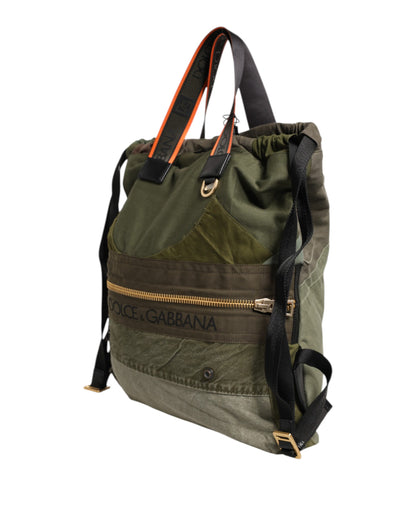 Dolce & Gabbana Militär Grün Patchwork Rucksack Tasche – Exklusives Design
