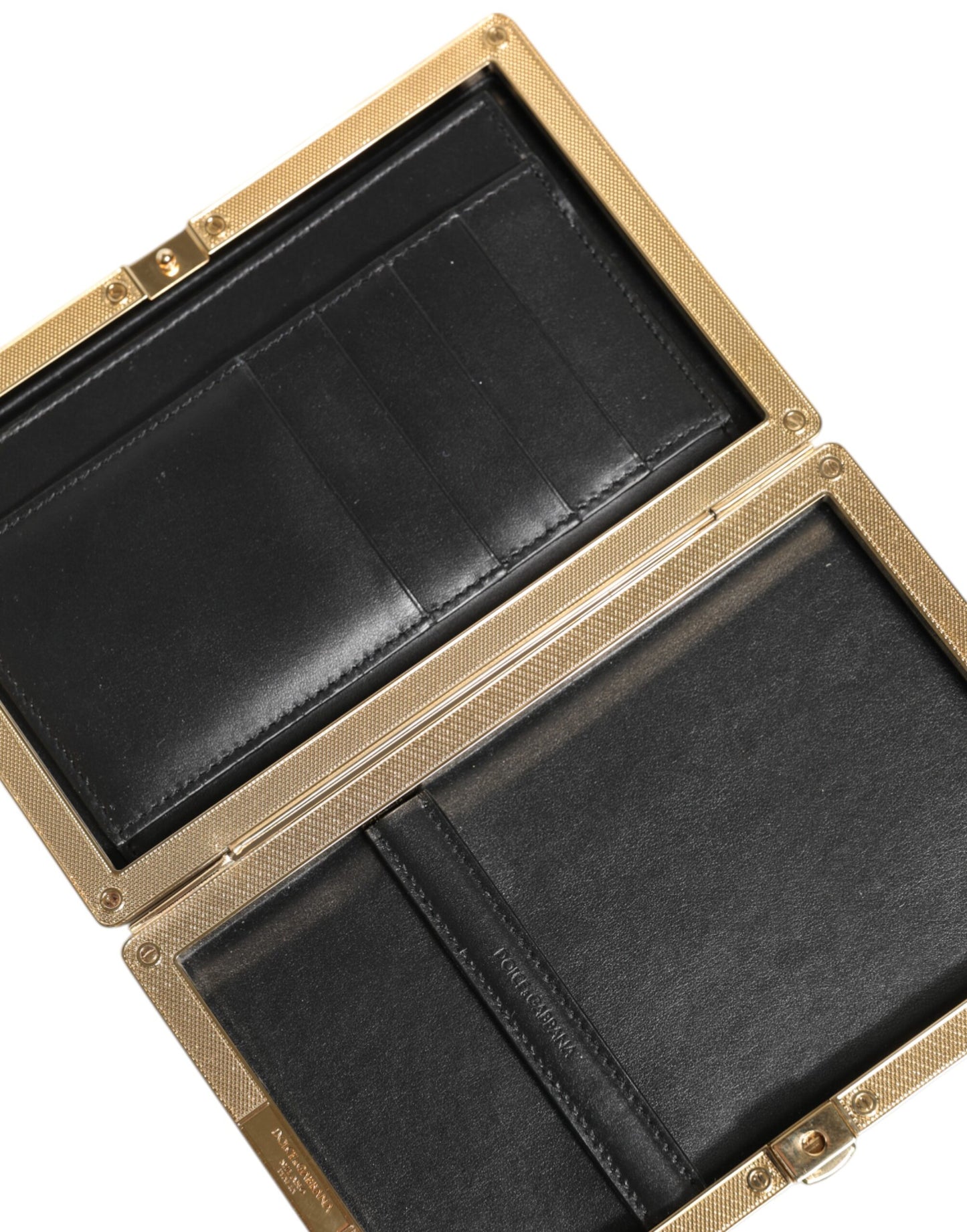 Dolce & Gabbana Schwarz Leder Gold Rahmen Kupplung - Exquisite Abendtasche für den besonderen Anlass
